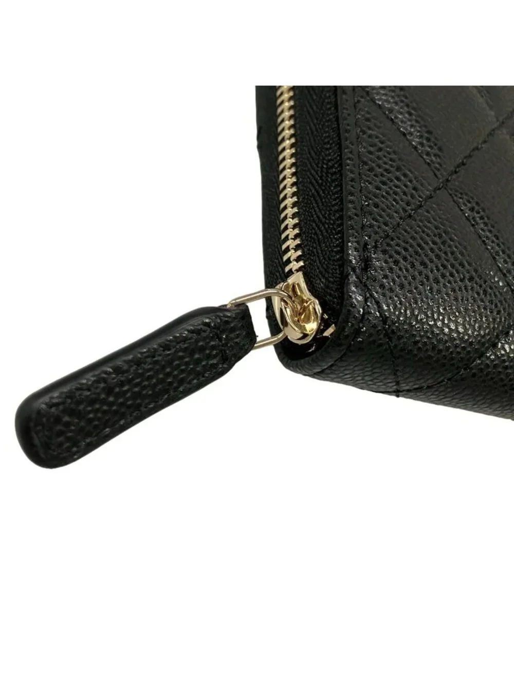 Chanel Wallet Quilted Classic Long Zip Black Champagne Gold Zip Around